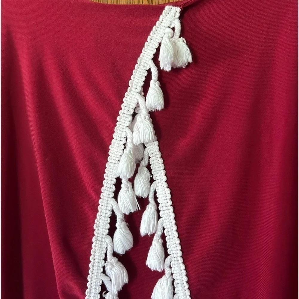 Impressions red and white sleeveless tassel dress size M